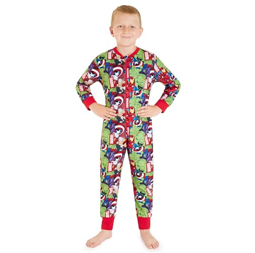 Marvel Spiderman Fleece Onesie Kinder Jungen, Iron Man Avengers Ganzkörper Schlafanzug 3 bis 10 Jahren - Kinder Geschenke Jungen (Mehrfarbig Avengers, 9-10 Jahre) von Marvel
