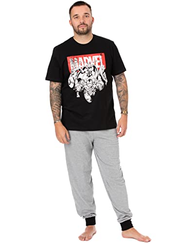 Marvel Superhero Herren Pyjama | Character Lounge Hose und T-Shirt Schwarz Distressed Pyjama Set | Iron Man Thor Spider-Man Captain America | Nachtwäsche Geschenke für Ihn Fanartikel von Marvel