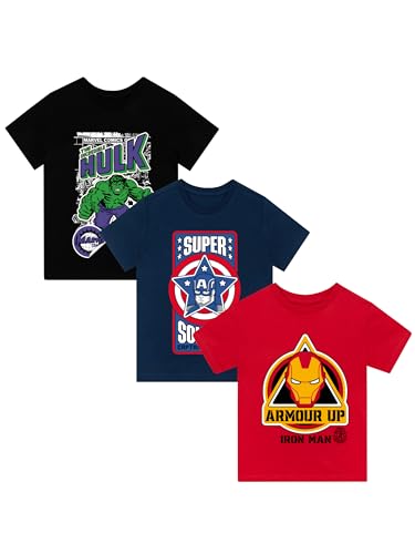 Marvel T Shirt 3er-Pack | Iron Man, Hulk, Captain America T-Shirts Für Jungen | Baumwolle Tshirt Kinder Jungen Sommer | Mehrfarbig 104 von Marvel