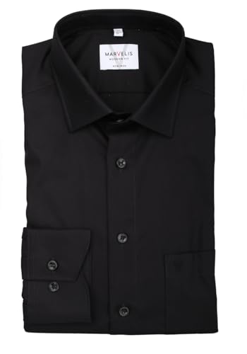 Marvelis Herren Businesshemd Non-Iron Modern Fit, extralang, Kent-Kragen, Uni Popeline, 100% Baumwolle, schwarz 68, 39 von Marvelis