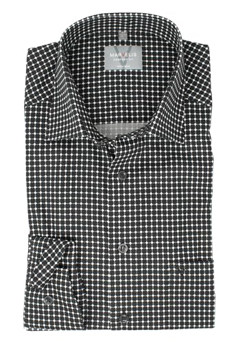 Marvelis Herren Businesshemd Comfort Fit Kent Kragen Langarm Muster Schwarz/Weiß, Kragenweite:44 von Marvelis