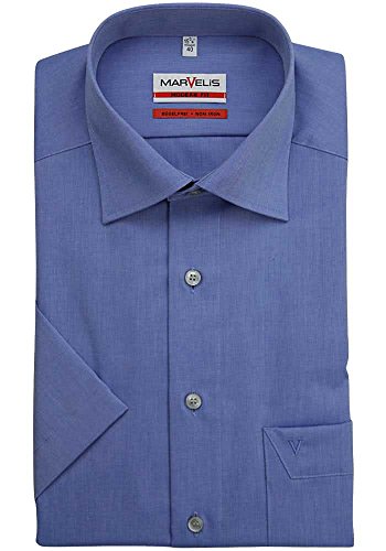 Marvelis Herren Businesshemd Kurzarm Non-Iron Modern Fit,Chambray,New Kent,Rauchblau 13,47 von Marvelis