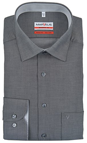 Marvelis Herren Businesshemd Non-Iron Modern Fit, Langarm, Kent-Kragen, Struktur, 100% Baumwolle, schwarz 68, 47 von Marvelis