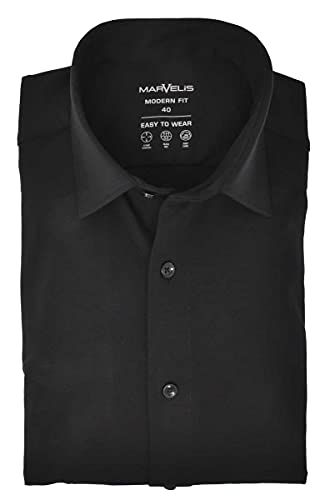 Marvelis Herren Easy to Wear Hemd Modern Fit Kent Kragen Langarm Einfarbig Schwarz, Größe:40 von Marvelis