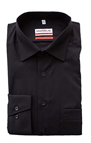 Marvelis Herren Hemd, Modern Fit, Extra lang 69er Arm, Bügelfrei, Knitterfrei, 100% Baumwolle, New Kent Kragen (42, Schwarz) von Marvelis