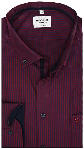 Marvelis Herrenhemd |Modern Fit | Langarm 64 cm | Streifen Rot-Blau | Button-Down Kragen | Gr. 42 von Marvelis