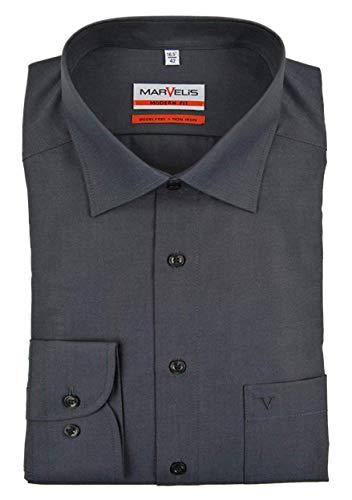 Marvelis Herren Businesshemd Non-Iron Modern Fit, Langarm, Kent-Kragen, Chambray, 100% Baumwolle, schwarz 68, 47 von Marvelis