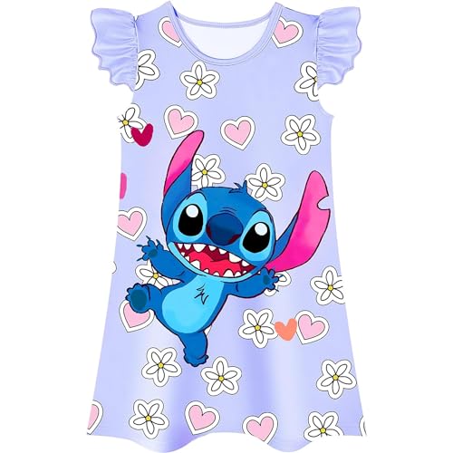 Marypaty Nachthemd Kurzarm Weich Baumwolle Mädchen Kinder, Niedliche Anime Schlafanzüge Nachtkleid Pyjama mit kurzärmelig für Sommerzeit Schlafen Alltagsleben (Lila, 130) von Marypaty