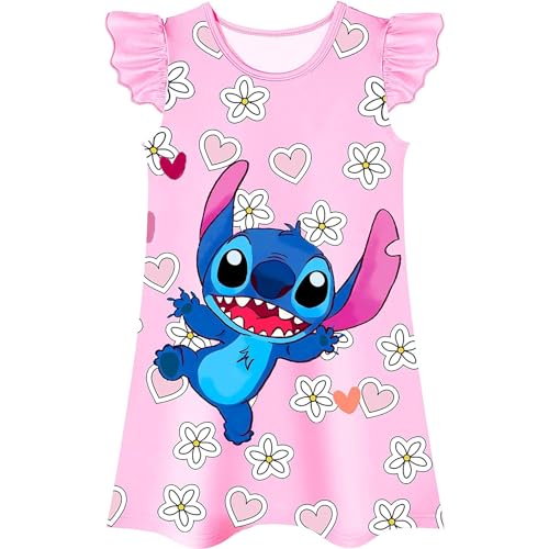 Marypaty Nachthemd Kurzarm Weich Baumwolle Mädchen Kinder, Niedliche Anime Schlafanzüge Nachtkleid Pyjama mit kurzärmelig für Sommerzeit Schlafen Alltagsleben (Rosa, 150) von Marypaty