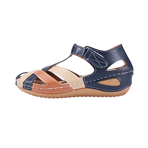 Damen Keilabsatz Sandalen Offroad Sandalen , Faux Leder Criss Cross Strappy Mode Aushöhlen Geschlossene Zehe T-Riemen Frauen Sandalen , Anti-Rutsch Flache Sandalen mit verstellbarem Riemen Mode von Mashaouyo