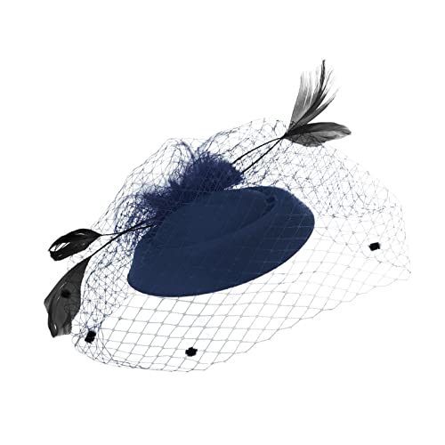 Fascinators für Frauen, Tea-Party-Stirnband, Hut, Netzfedern, Haarspange für Hochzeit, Cocktail und Kirche Kopftuch Damen Sommer (Navy, One Size) von Mashaouyo