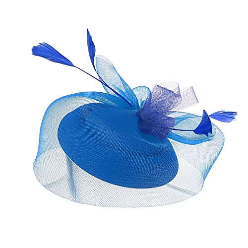 Fascinators für Frauen, Tea-Party-Stirnband, Hut, Netzfedern, Haarspange für Hochzeit, Cocktail und Kirche Schweißband Stirn (Blue, One Size) von Mashaouyo