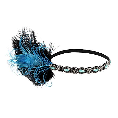 Flapper Zwanziger Jahre Headband Vintage-Kopfbedeckung großer Haarreif Stirnband Herren Winter Wolle (Blue, One Size) von Mashaouyo