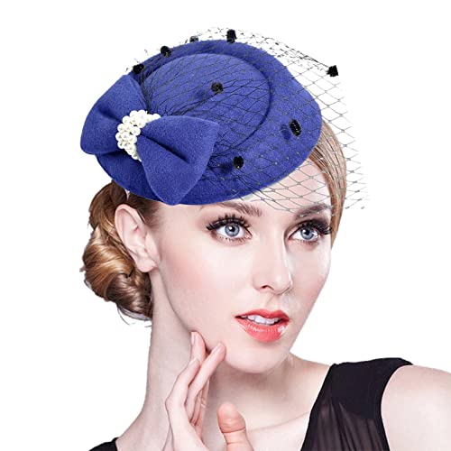 Frauen-Spitze-Bogen-Zylinder-Haarnadel-Kopfbedeckungs-Hut-Haarnadel Tischtennis Reiniger (Blue, One Size) von Mashaouyo