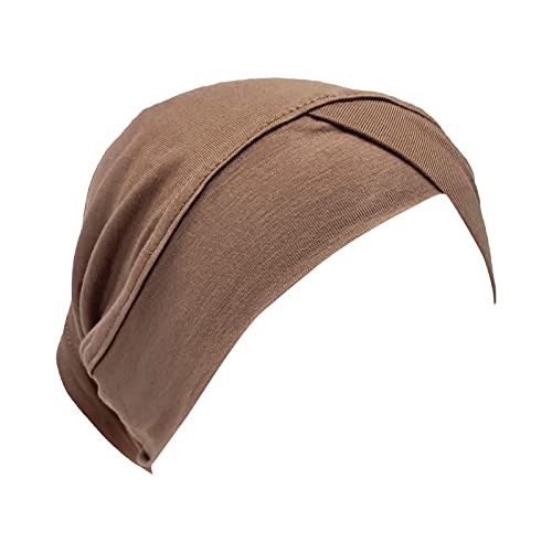 Frauen-beiläufige mehrfarbige Stirnkappen-Mode-Normallack-Hijab-muslimische Basiskappe Kosmetik Stirnbänder (Brown, One Size) von Mashaouyo