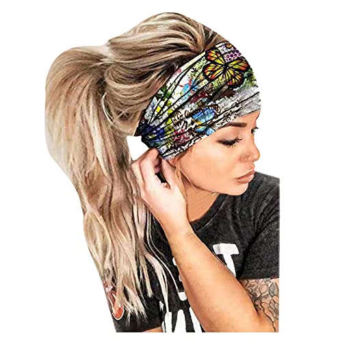 Headband Wrap Women Headband Kopfdruck Bandana Band elastisches Headband für Haare Stirnband (Blue, One Size) von Mashaouyo