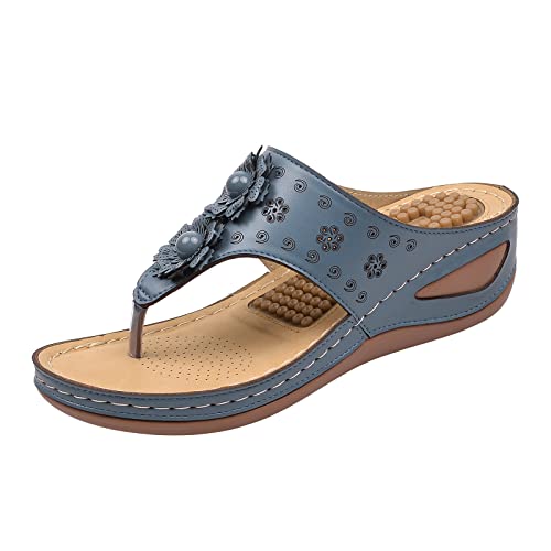 Mashaouyo Damen Pantoletten Mode Aushöhlen Zehentrenner Sandaletten mit Leder-Laufsohle Ortopädicheschuhe Strandsandaletten Flach rutschfest Freizeit Sommerschuhe Mode von Mashaouyo