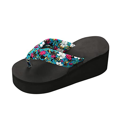 Mashaouyo Damen Pantoletten Plateausohle Slippers Bunte Blumendruck Bohemian Römische Flip Flops Freizeit Zehentrenner Dicke Sohlen rutschfest Open Toe für Frühlings- und Sommerschuhe Mode von Mashaouyo