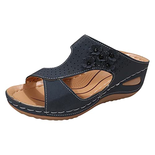 Mashaouyo Damen Pantoletten Wander Sandalen Outdoor Elegant Aushöhlen Bunte druck Fischmaul offene Zehen Sandalen Plateau Sandalen Damen Slide Sandalen Größe 37-42 Mode von Mashaouyo