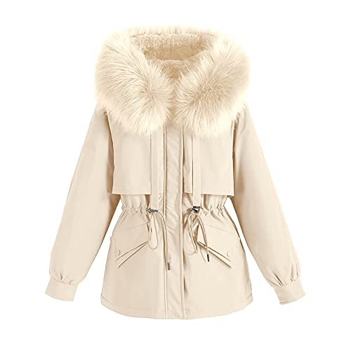 Mashaouyo Frauen Plus Größe Täglich Wintermantel Reverskragen Langarm Jacke Vintage Verdicken Mantel Jacke Warme Kapuze Gepolsterte Oberbekleidung Damen Mantel Halblang (White, M) von Mashaouyo