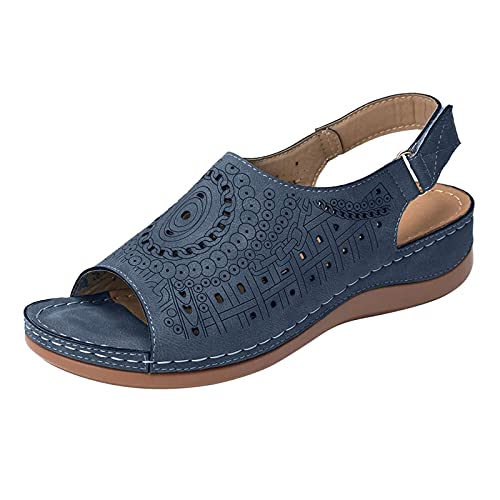 Mashaouyo Frauen Sommer Offene Schuhe, Dicke Sohlen rutschfeste Damen Pantoletten Mode Aushöhlen Sling Back Wedges mit verstellbarem Riemen, Plateau Sandalen Strandsandaletten Mode von Mashaouyo