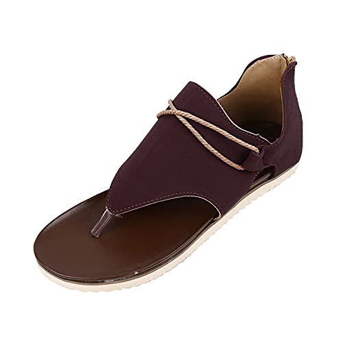 Mashaouyo Frauen Sommer Offene Schuhe, Freizeit Zehentrenner Knöchelriemen Riemchensandalen Flach rutschfest Freizeit Sommerschuhe Bohemian Römersandalen Keilabsatz Sandalen Mode von Mashaouyo