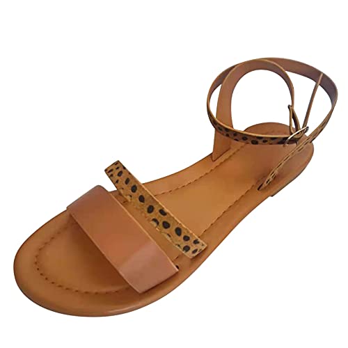 Mashaouyo Sandalen Damen Sommer, Einfarbig Blumendruck Doppelbänder Flache Sandalen Knöchelriemen Riemchensandalen mit verstellbarem Riemen offene Zehen Sandalen Mode von Mashaouyo