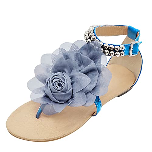 Mashaouyo Sandalen Damen Sommer Bohemian Römersandalen mit Schleifen oder Blumen Knöchelriemen Riemchensandalen mit Schnallen-Design Flache Sandalen Elegante schöne Mode von Mashaouyo