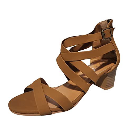 Mashaouyo Sandalen Damen Sommer High Heel Fischmaul offene Zehen Sandalen mit Gekreuzten Riemchen Römische Sandaletten Elegante schöne mit Reißverschluss Freizeit Sommerschuhe Mode von Mashaouyo