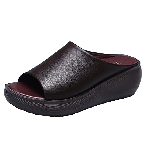 Mashaouyo Sandalen Damen Sommer Pantoletten, Große Größen Dicke Sohlen Faux Leder rutschfest Open Toe Plateau Sandalen Strandsandaletten Bequem Flach Freizeit Sommerschuhe Mode von Mashaouyo