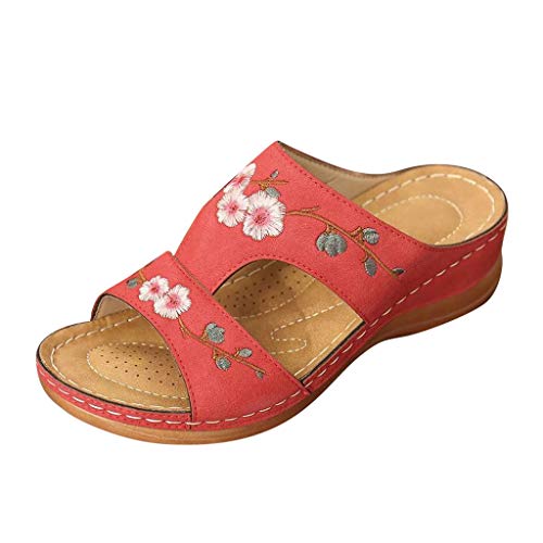 Mashaouyo Sandalen Damen Sommer Pantoletten, Große Größen Freizeit Sommerschuhe, Bestickt Doppelbänder Plateausohle Slippers Anti-Rutsch offene Zehen Sandalen für Damen und Herren Mode von Mashaouyo