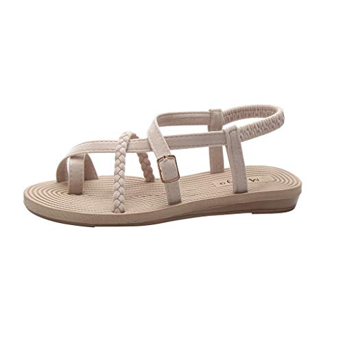 Mashaouyo Sandalen Damen Sommer mit Gekreuzten Riemchen Vintage Zehe Ring Sandalen Flache Sandalen mit Gummiband Flach rutschfest mit Schnallen-Design Frauen Sommer Offene Schuhe Mode von Mashaouyo