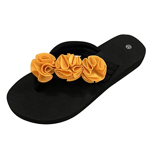 Mashaouyo Sommer Hausschuhe Freizeit Zehentrenner für Frauen, Bohemian Römersandalen mit Schleifen oder Blumen rutschfest Open Toe Dicke Sohlen Strandsandaletten Freizeit Sommerschuhe Mode von Mashaouyo