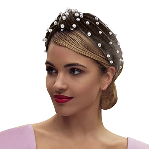 Mittleres Haar, Samt, Perlen-Stirnband, geknotetes Nagel-Stirnband, Retro-Knoten-Accessoire-Stirnband Warme Stirnbänder Damen (Coffee, One Size) von Mashaouyo