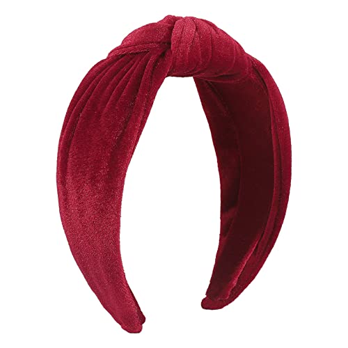 Modische Stirnbänder für Frauen Mädchen Stirnbänder Vintage Samt Stirnband breite Top Knoten Haarreifen für lässige Hochzeit Männer Haarband (RD2, One Size) von Mashaouyo