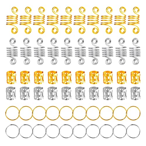 Ring Pack Dekoratives Accessoire Dirty Extension Hair 60 Set Braid Ring Haarschmuck Schweißvorhang Schiene (Gold and silver, One Size) von Mashaouyo