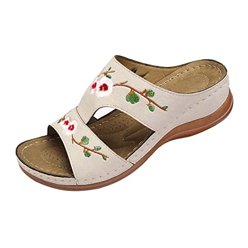 Sandalen Damen Sommer Pantoletten, Große Größen Freizeit Sommerschuhe, Bestickt Doppelbänder Plateausohle Slippers Anti-Rutsch offene Zehen Sandalen für Damen und Herren Mode von Mashaouyo