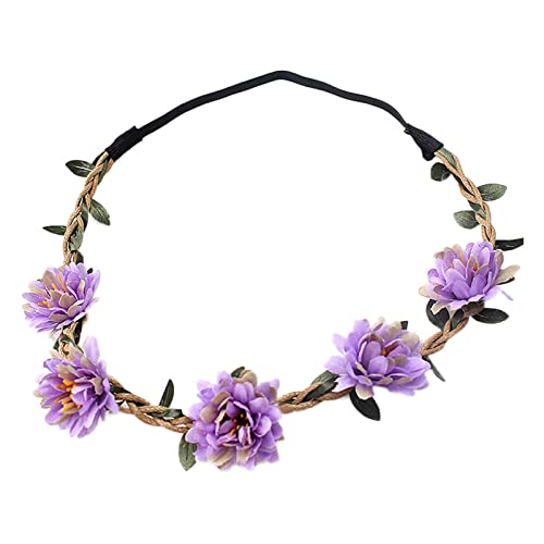 Sommer schöner Kranz Stirnband kleine Gänseblümchen Rose Stirnband Mädchen Erwachsene Kopfbedeckung Ohrenschützer Damen (Purple, One Size) von Mashaouyo