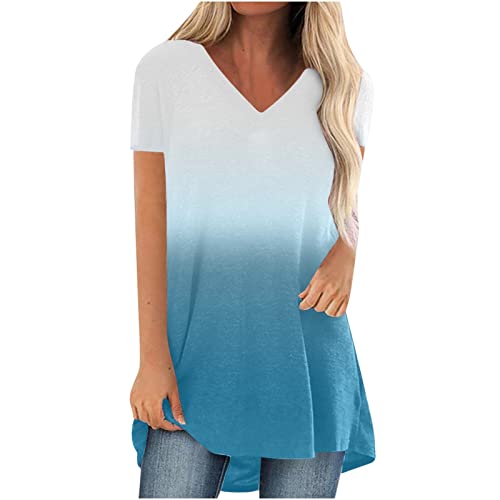 Oversize Lang Pullover Damen Longshirt Kurzarm T-Shirt Sommer Oberteile Elegant Einfarbig Tshirt Longbluse Große Größe V-Ausschnitt Longtops Loose Fit Bluse Shirts Übergröße Lose Pulli Geschenk von Masrin