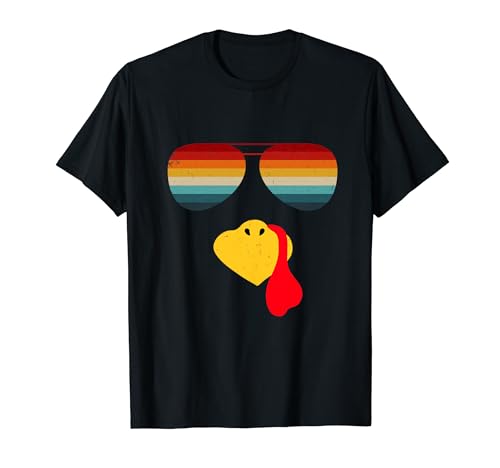 Türkei Gesicht mit Sonnenbrille Lustig Thanksgiving Jungen Retro T-Shirt von Matching Thanksgiving Adults Kids Shirts 2023
