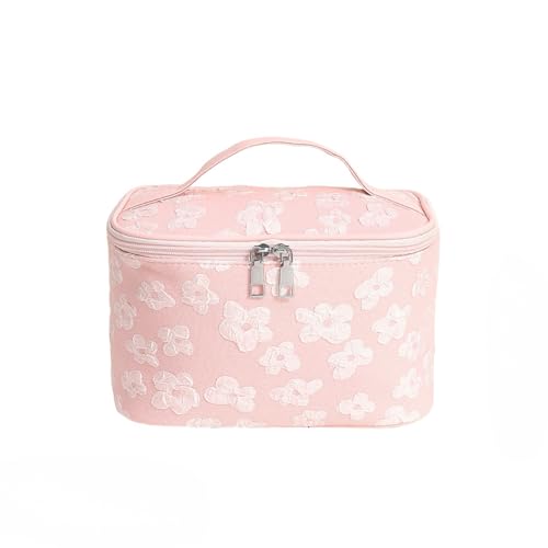 Mateju Blumenmuster Kosmetiktasche, Polyester Kulturtasche Damen,Tragbare Kulturbeutel, Make up Tasche, Kosmetiktasche Klein mit Reißverschluss, für Mädchen Damen Herren (Rosa,23 * 15 * 15CM) von Mateju