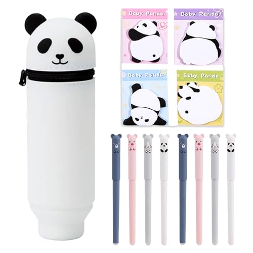 Matreeglam Kawaii Silikon-Stifttasche, 2-in-1-Federmäppchen, weiches Silikon, Stand-Up-Federmäppchen, einziehbare Kapazität, mit Kawaii-Stiften, Panda, Haftnotizen, Reißverschluss, für Kinder und Matreeglam Kawaii Silikon-Stifttasche, 2-in-1-Federmäppchen, weiches Silikon, Stand-Up-Federmäppchen, einziehbare Kapazität, mit Kawaii-Stiften, Panda, Haftnotizen, Reißverschluss, für Kinder und von Matreeglam