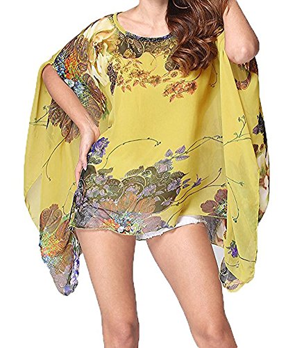 Max Hsuan Damen Baggy Oversize Übergröße Fledermaus-Tunika Top Bluse Floral Chiffon Kaftan, Gelb – zufällig bedruckt, 50 Max Hsuan Damen Baggy Oversize Übergröße Fledermaus-Tunika Top Bluse Floral Chiffon Kaftan, Gelb – zufällig bedruckt, 50 von Max Hsuan