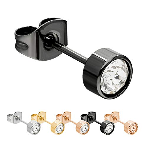 Max Palmer® | Swarovski Kristall Ohrstecker | Stecker: Schwarz | Zirkonia Stein: 6mm klar (transparent durchsichtig) | hautfreundlicher Edelstahl von Max Palmer