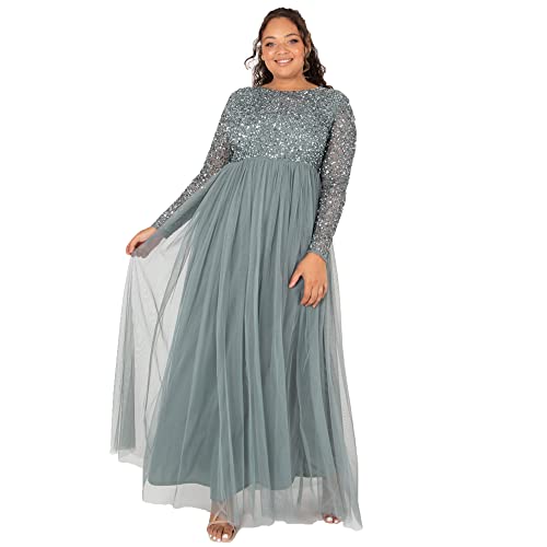 Maya Deluxe Damen Embellished Long Sleeve Maxi Formal Dress, Misty Green, 46 von Maya Deluxe