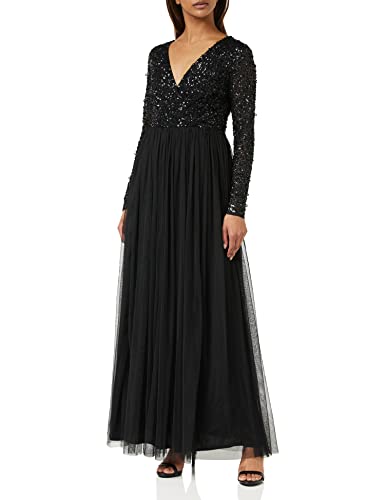 Maya Deluxe Damen Ladies Maxi Dress Women with Long Sleeves V Neckline Plunging Sequin Embellished for Wedding Guest Bridesmaid Prom Kleid, Black, 52 Maya Deluxe Damen Ladies Maxi Dress Women with Long Sleeves V Neckline Plunging Sequin Embellished for Wedding Guest Bridesmaid Prom Kleid, Black, 52 von Maya Deluxe