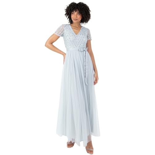 Maya Deluxe Damen Maxi Dress for Women Ladies Bridesmaid V-Neck Ball Gown Short Sleeves Long Elegant Empire Waist Wedding Brautjungfernkleid, Eisblau, 50 Maya Deluxe Damen Maxi Dress for Women Ladies Bridesmaid V-Neck Ball Gown Short Sleeves Long Elegant Empire Waist Wedding Brautjungfernkleid, Eisblau, 50 von Maya Deluxe