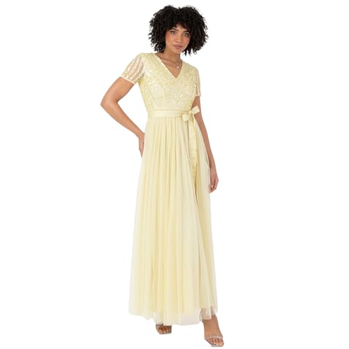Maya Deluxe Damen Maxi Dress for Women Ladies Bridesmaid V-Neck Ball Gown Short Sleeves Long Elegant Empire Waist Wedding Brautjungfernkleid, Zitronengelb, 34 Maya Deluxe Damen Maxi Dress for Women Ladies Bridesmaid V-Neck Ball Gown Short Sleeves Long Elegant Empire Waist Wedding Brautjungfernkleid, Zitronengelb, 34 von Maya Deluxe