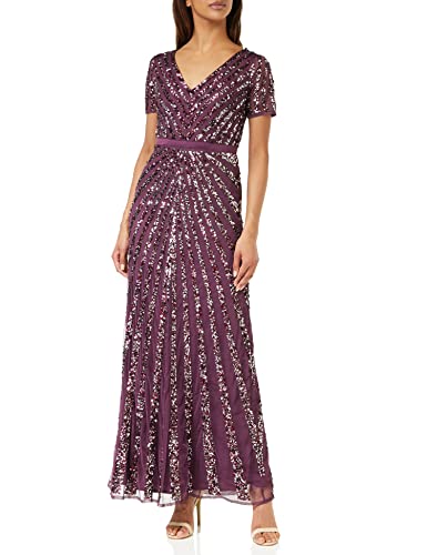 Maya Deluxe Damen Maxi Womens Ladies Embellished Sequin Dress Long Short Sleeve V Neck High Empire Waist A Cut Shiny Prom Wedding Brautjungfernkleid, Berry,46 EU von Maya Deluxe