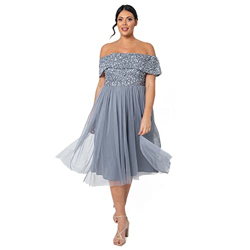 Maya Deluxe Damen Maya Deluxe Bardot Embellished Midi Bridesmaid Dress, Dusty Blue, Gr. 50 EU von Maya Deluxe